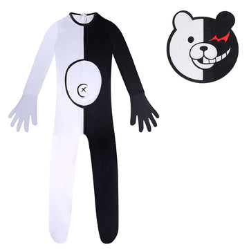 Anime Niños Mono Oso blanco y negro de dibujos animados Cosplay Navidad Carnaval Halloween